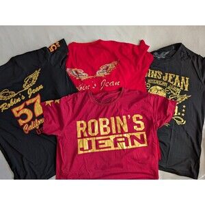 Lot 4 Robin's Jean Shirt Mens 3XL Graphic Black Red Y2K Style Short Sleeve Skull
